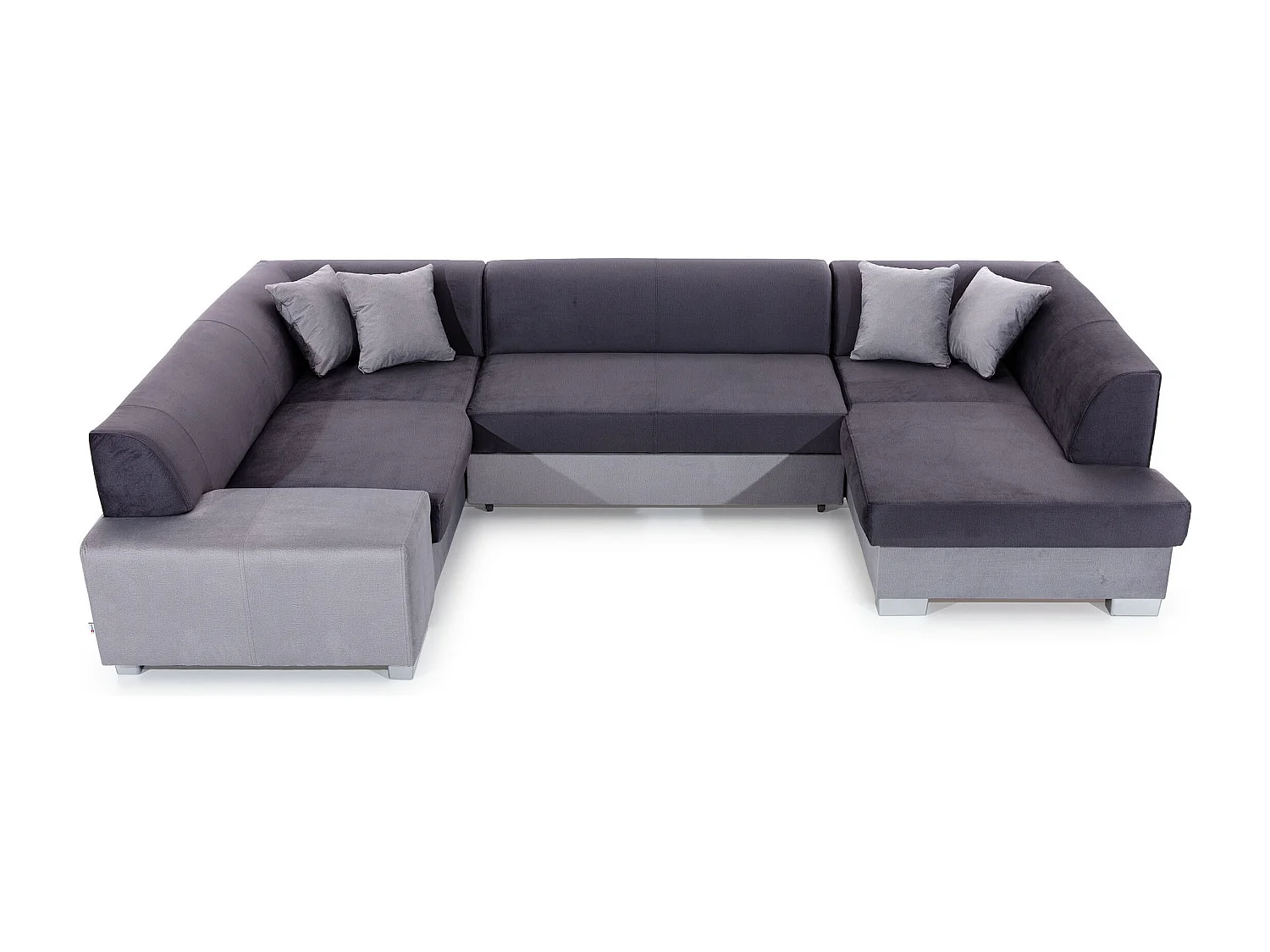 Canapé convertible panoramique simili cuir gris avec coffre de rangement Houston 320cm-Coffre de rangement à droite