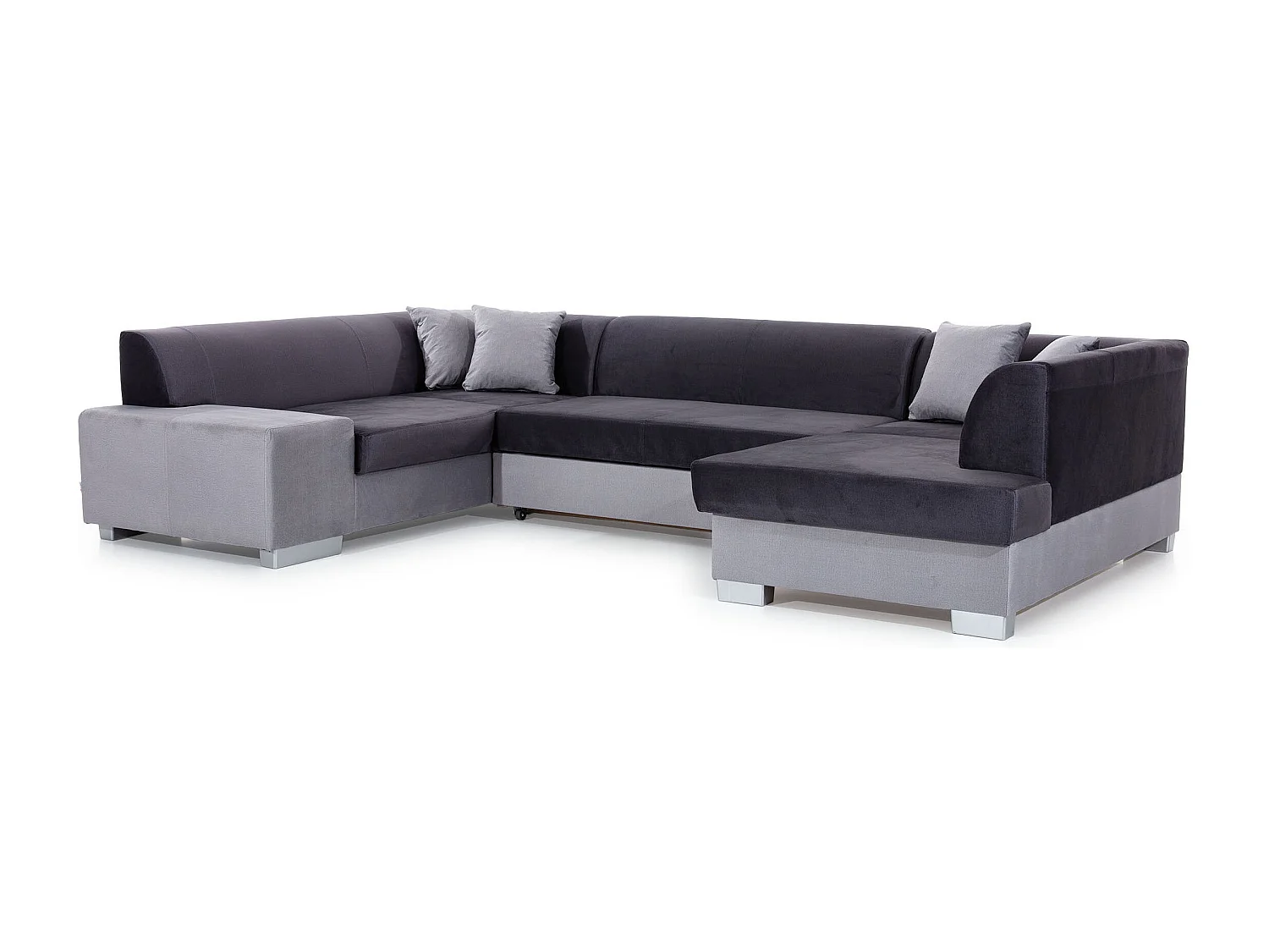 Canapé convertible panoramique simili cuir gris avec coffre de rangement Houston 320cm-Coffre de rangement à droite