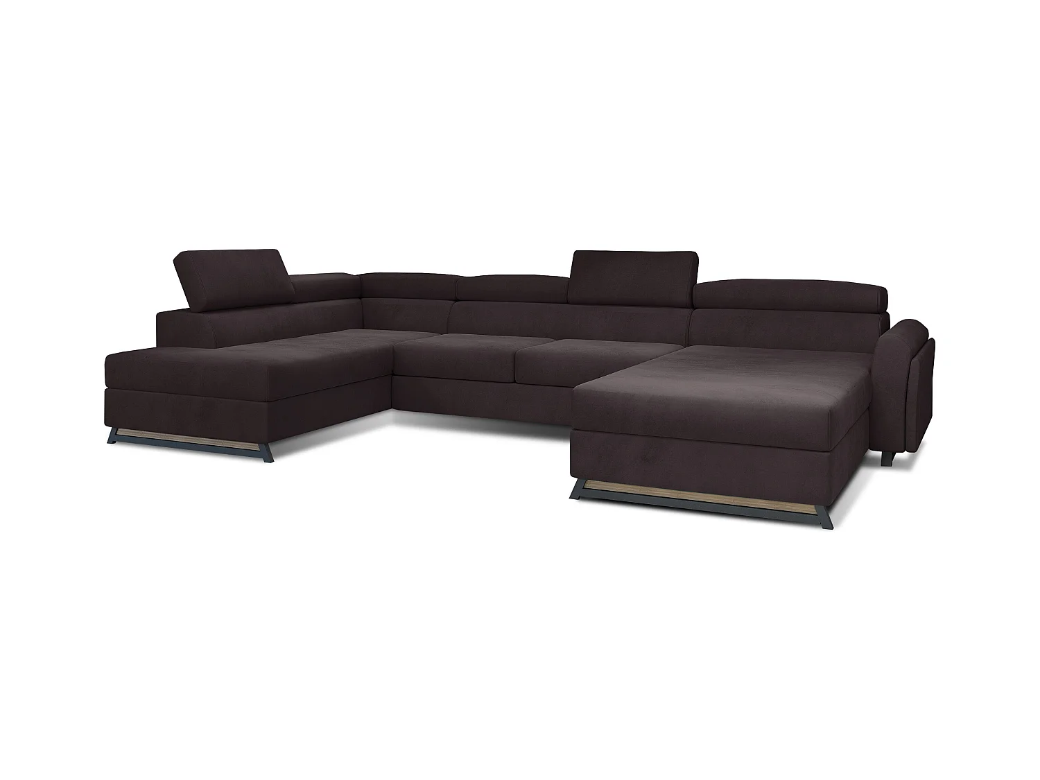 Grand canapé panoramique convertible velours marron avec coffre Konba 370cm-Coffre de rangement à gauche