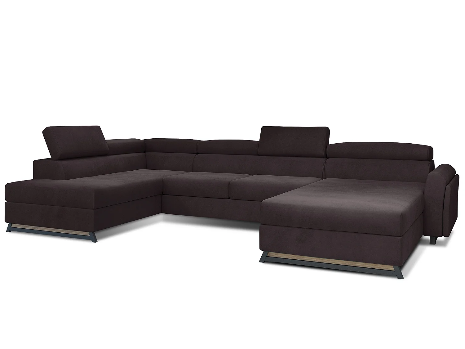 Grand canapé panoramique convertible velours marron avec coffre Konba 370cm-Coffre de rangement à gauche