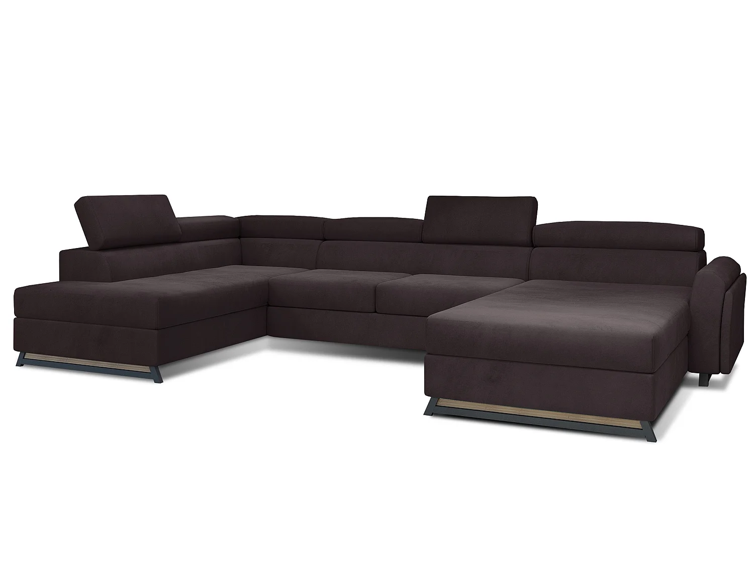 Grand canapé panoramique convertible velours marron avec coffre Konba 370cm-Coffre de rangement à gauche