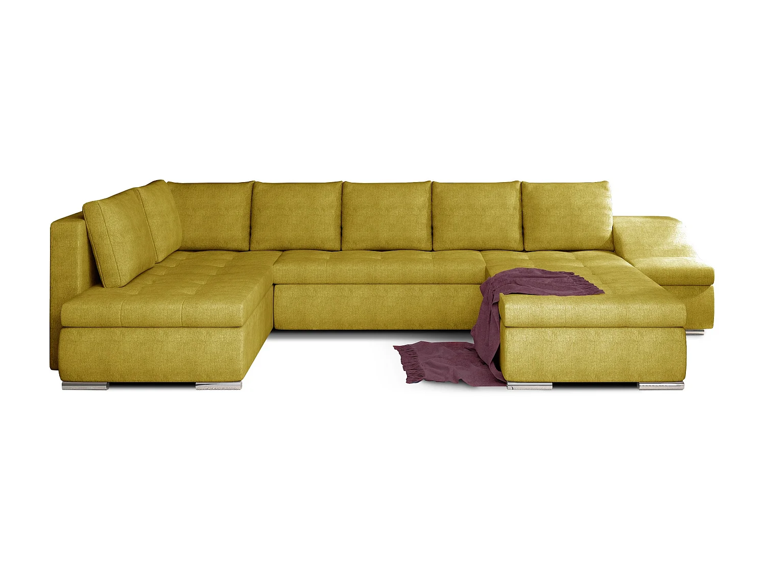 Canapé panoramique convertible tissu vert moutarde Jonaz 340cm-Méridienne A gauche