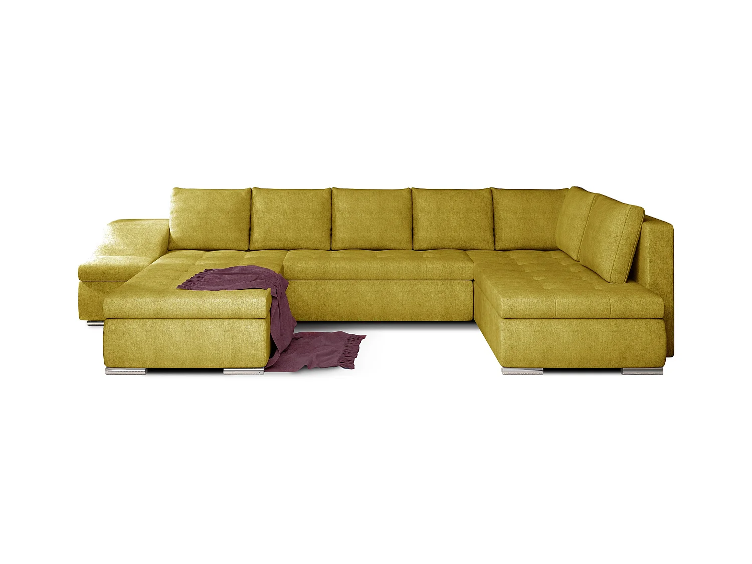 Canapé panoramique convertible tissu vert moutarde Jonaz 340cm-Méridienne A gauche