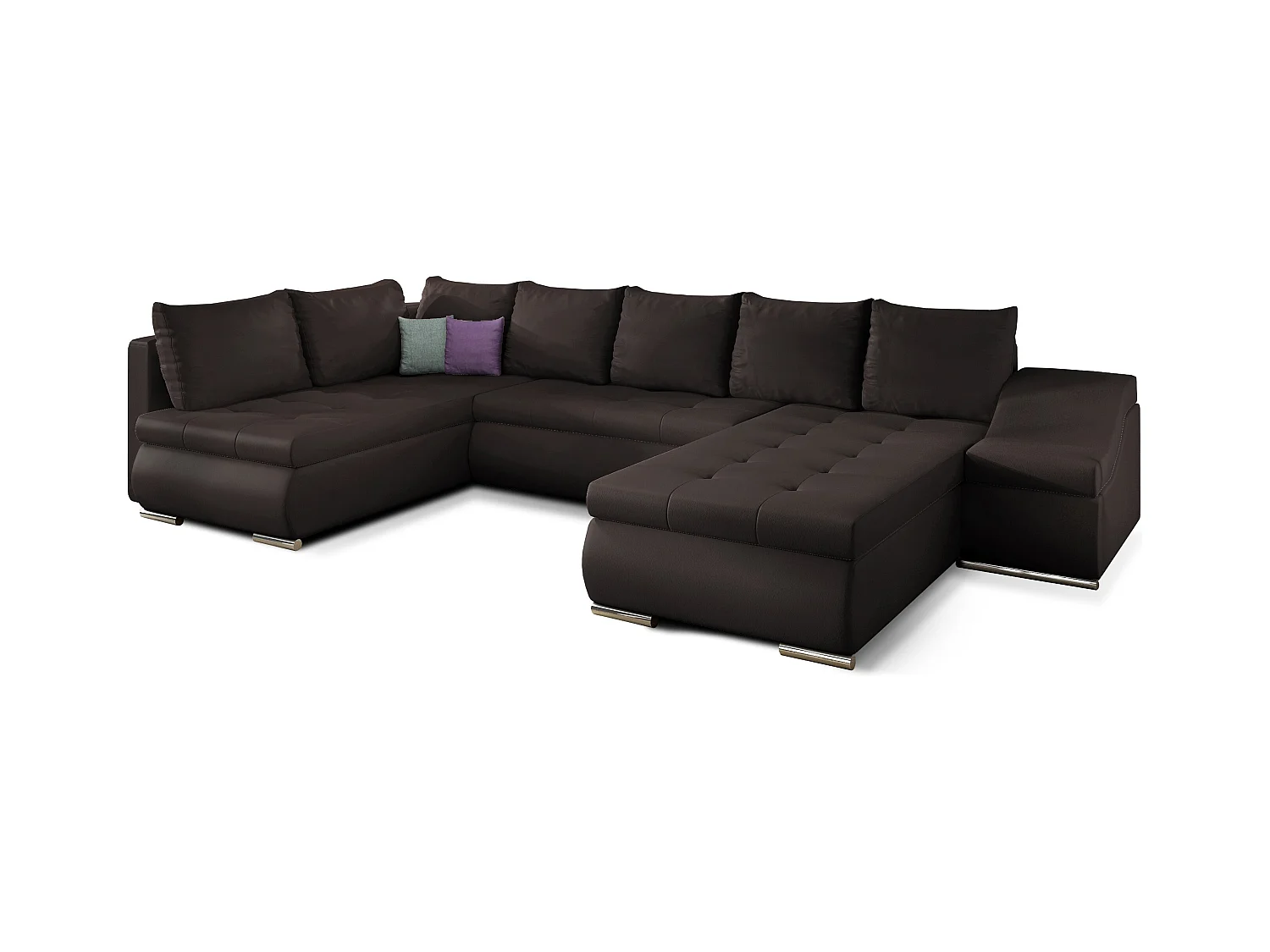 Canapé panoramique convertible simili cuir marron Jonaz 340cm-Méridienne A droite