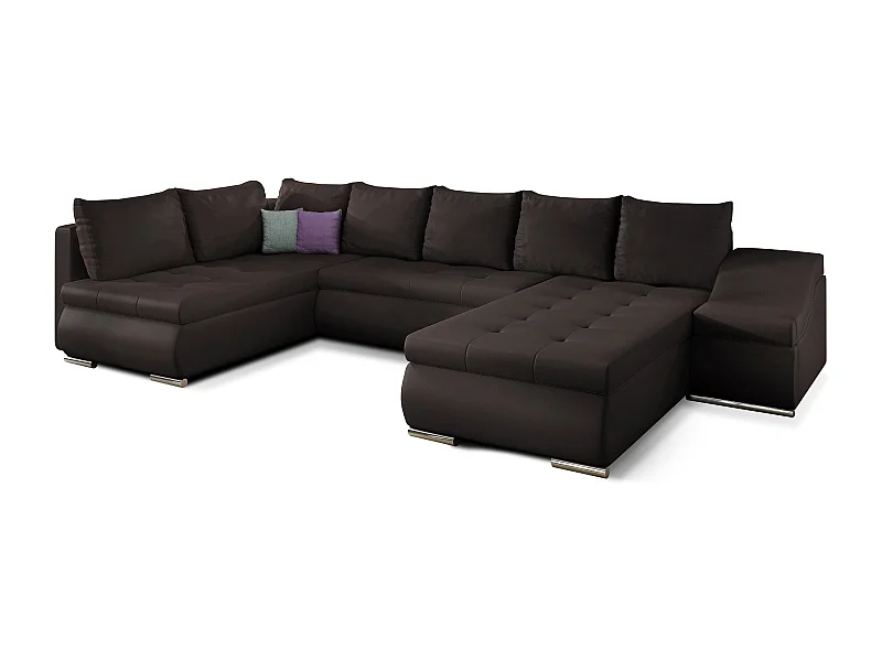 Canapé panoramique convertible simili cuir marron Jonaz 340cm-Méridienne A droite