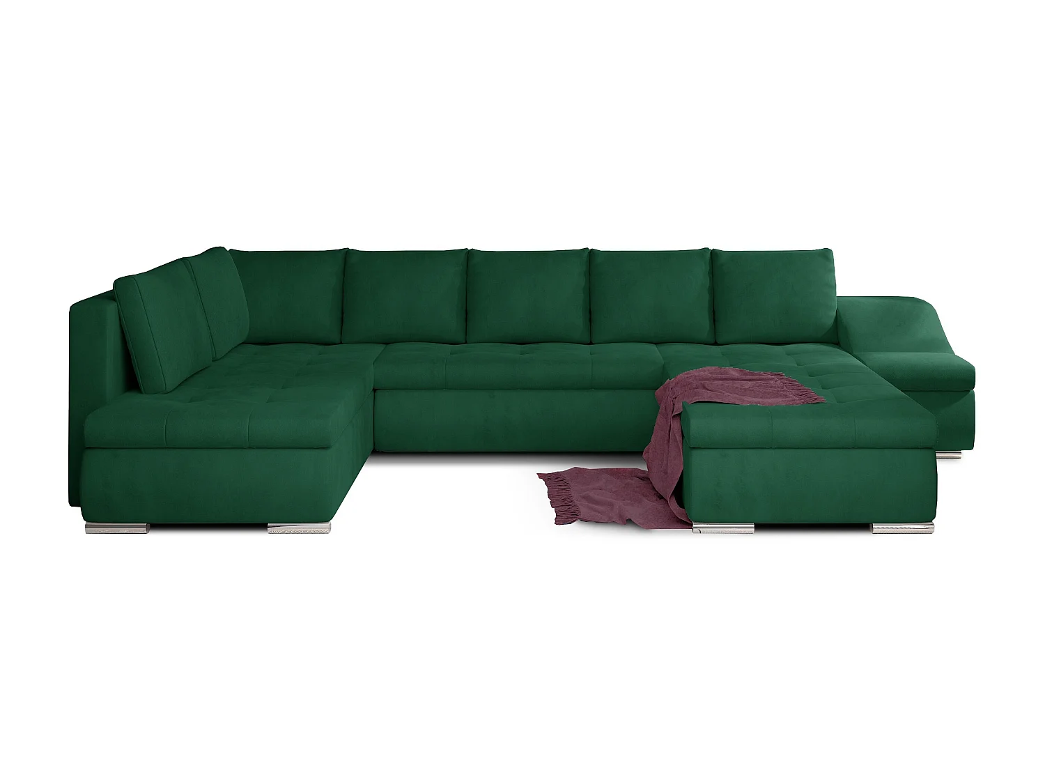 Canapé panoramique convertible velours vert Jonaz 340cm-Méridienne A droite