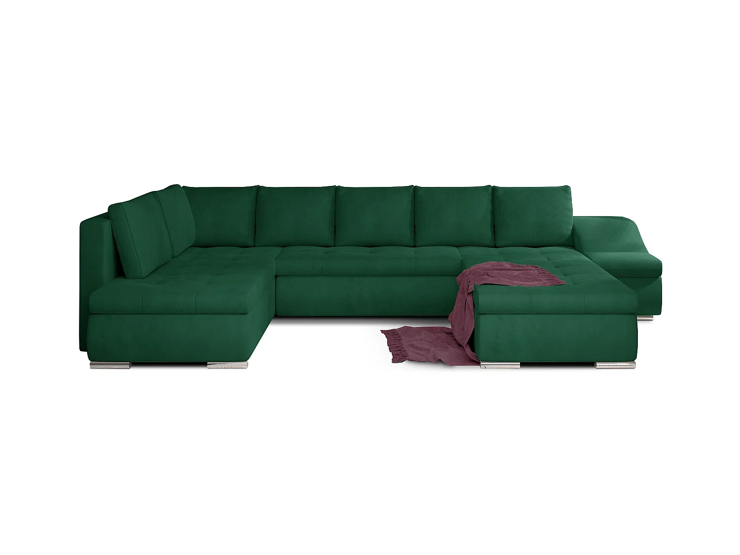 Canapé panoramique convertible velours vert Jonaz 340cm-Méridienne A droite