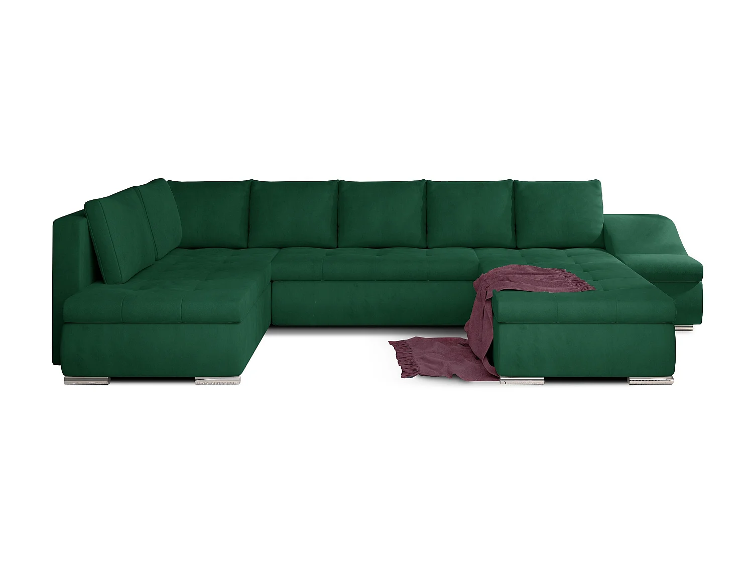 Canapé panoramique convertible velours vert Jonaz 340cm-Méridienne A droite