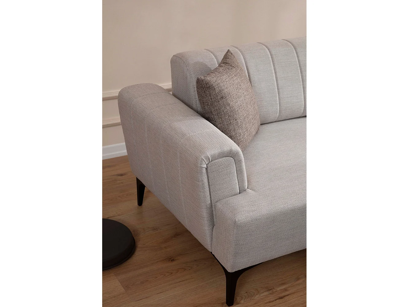 Canapé d'angle à droite convertible Devinos Tissu Écru