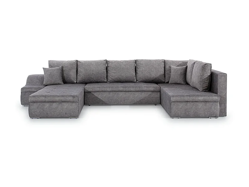 Canapé panoramique convertible tissu gris Jonaz 340cm-Méridienne A gauche