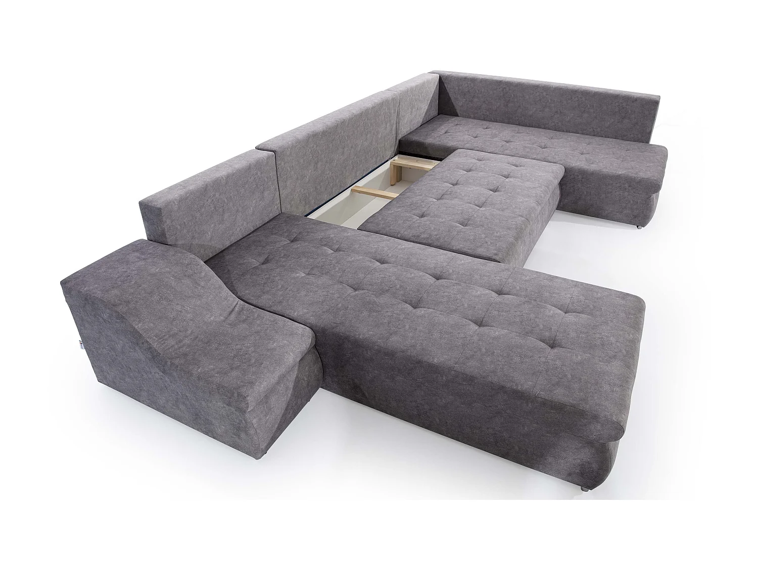 Canapé panoramique convertible tissu gris Jonaz 340cm-Méridienne A gauche