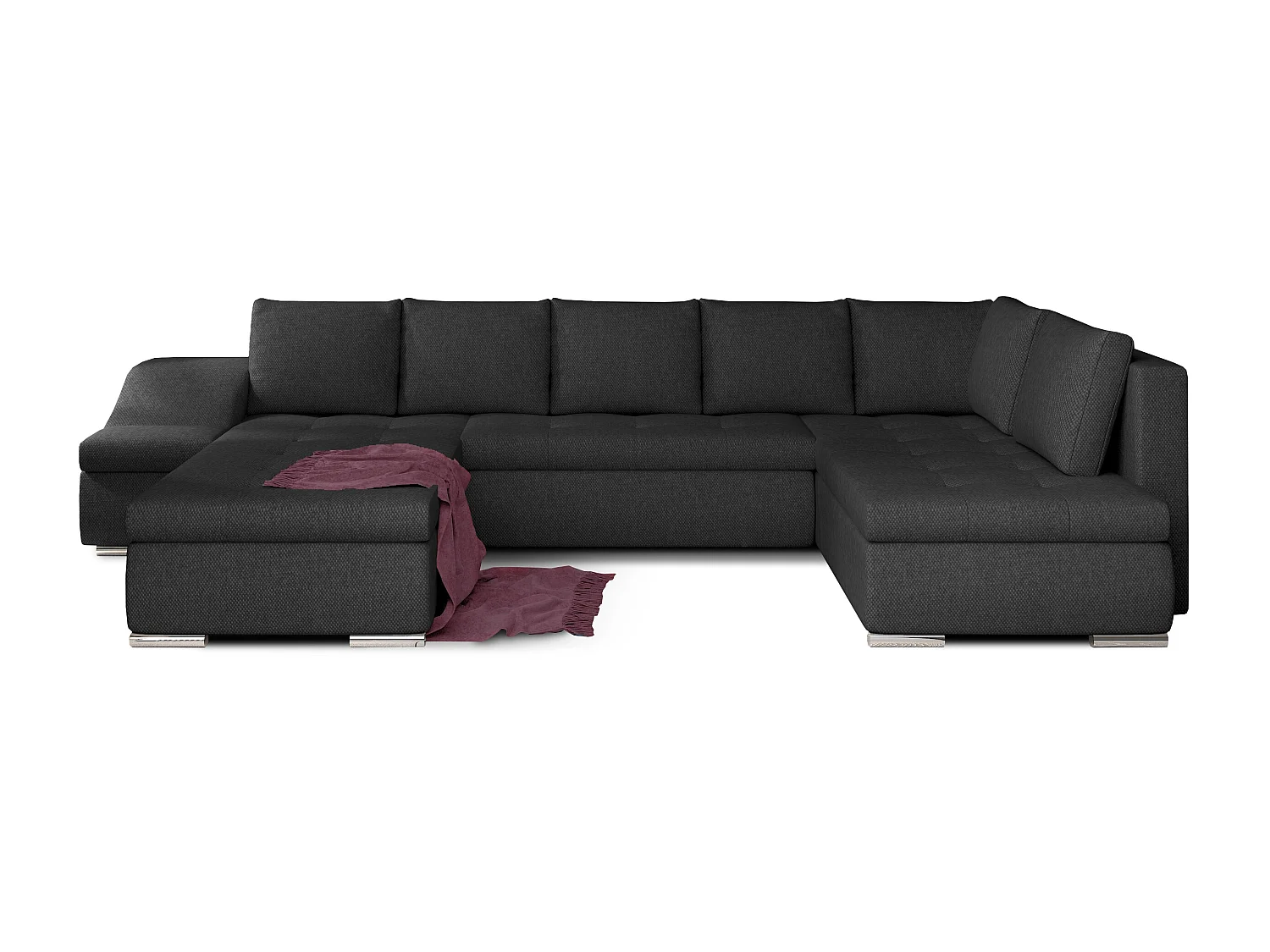 Canapé panoramique convertible tissu gris foncé Jonaz 340cm-Méridienne A droite