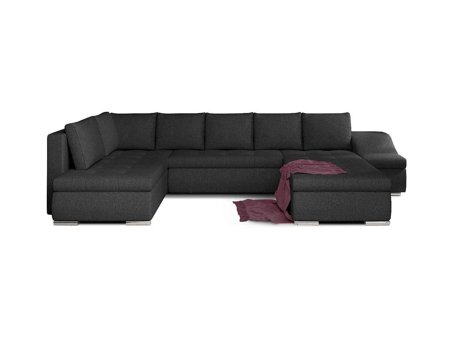Canapé panoramique convertible tissu gris foncé Jonaz 340cm-Méridienne A droite