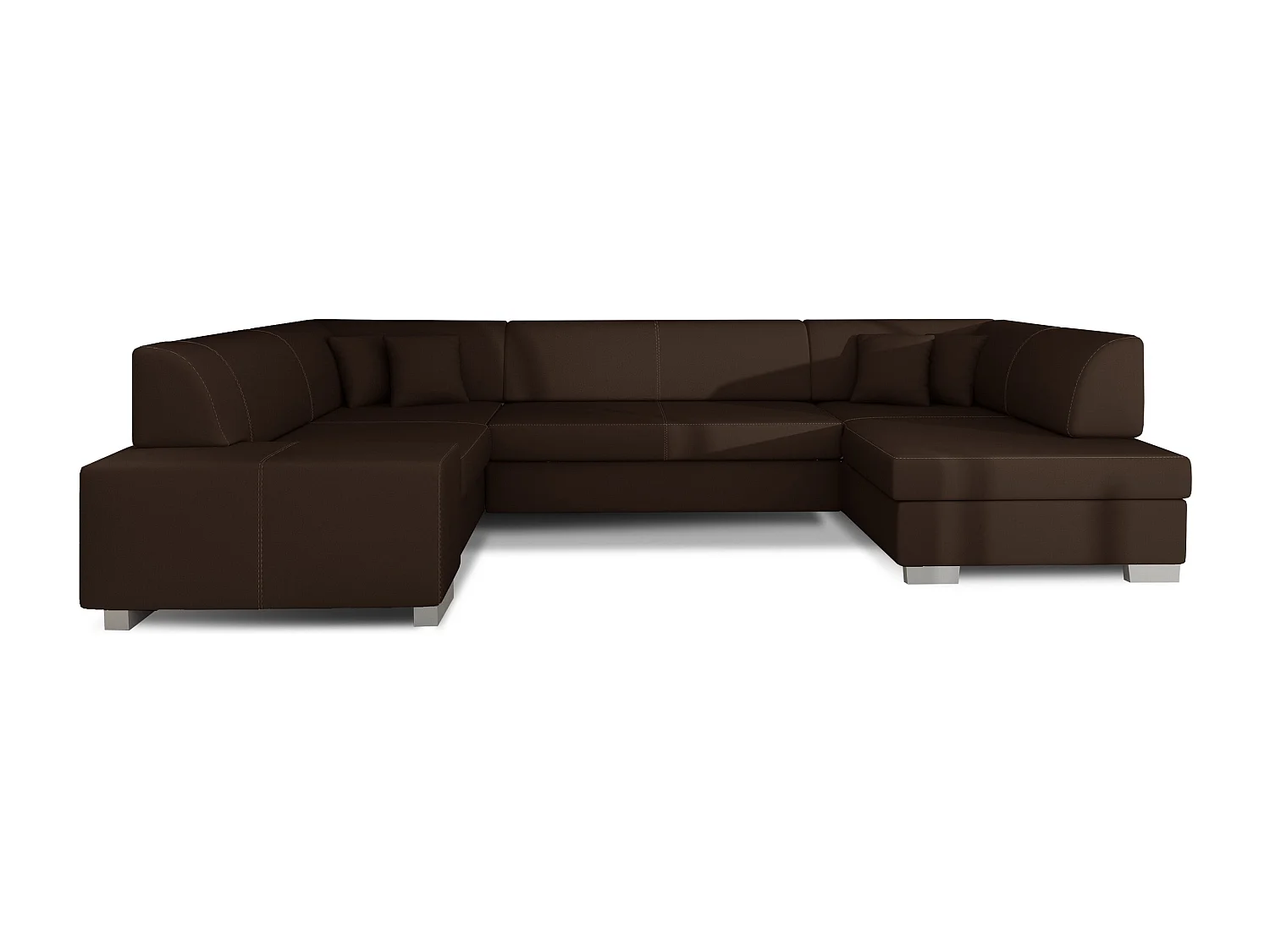 Canapé convertible panoramique simili cuir marron avec coffre de rangement Houston 320cm-Coffre de rangement à droite