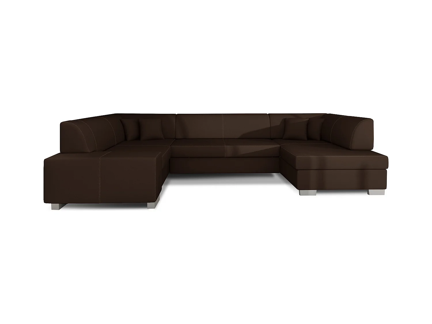 Canapé convertible panoramique simili cuir marron avec coffre de rangement Houston 320cm-Coffre de rangement à droite
