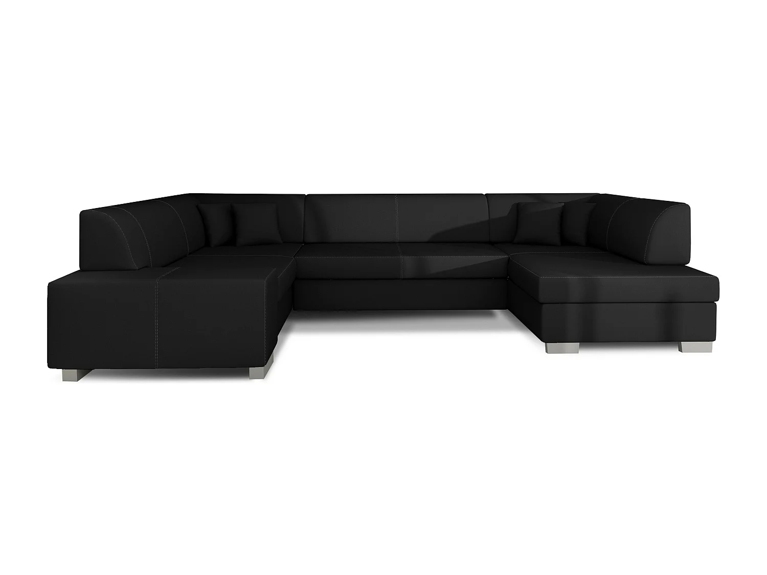 Canapé convertible panoramique simili cuir noir avec coffre de rangement Houston 320cm-Coffre de rangement à droite