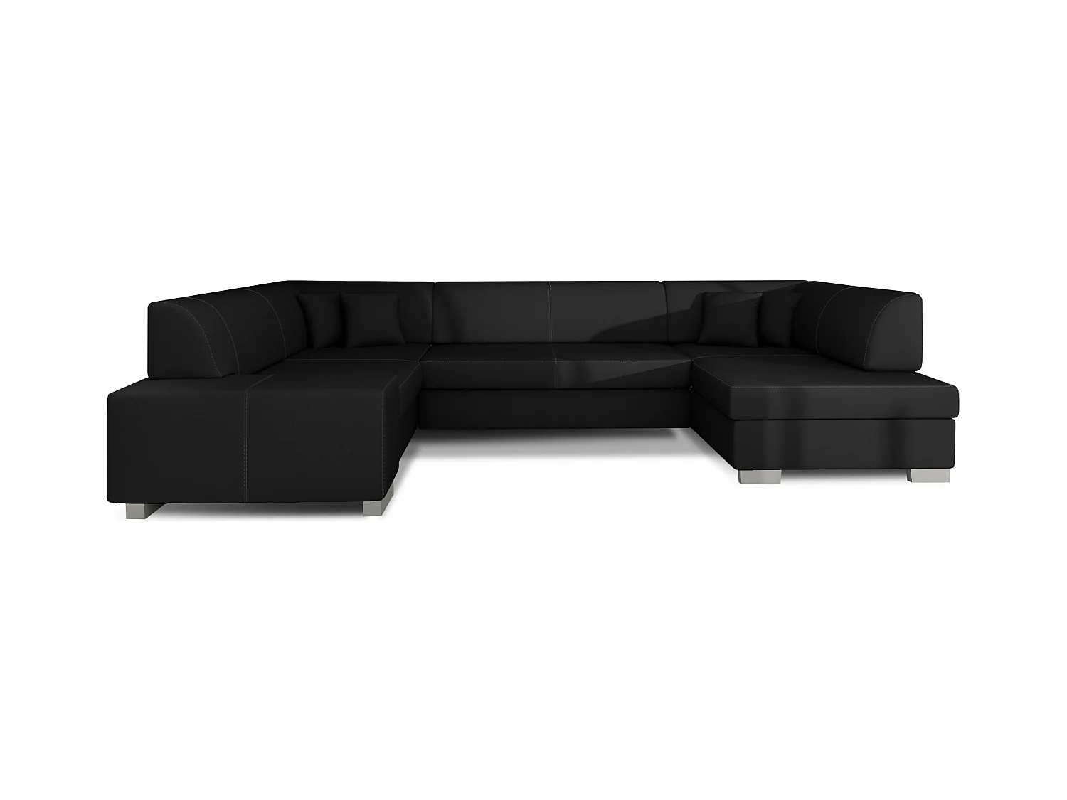 Canapé convertible panoramique simili cuir noir avec coffre de rangement Houston 320cm-Coffre de rangement à droite