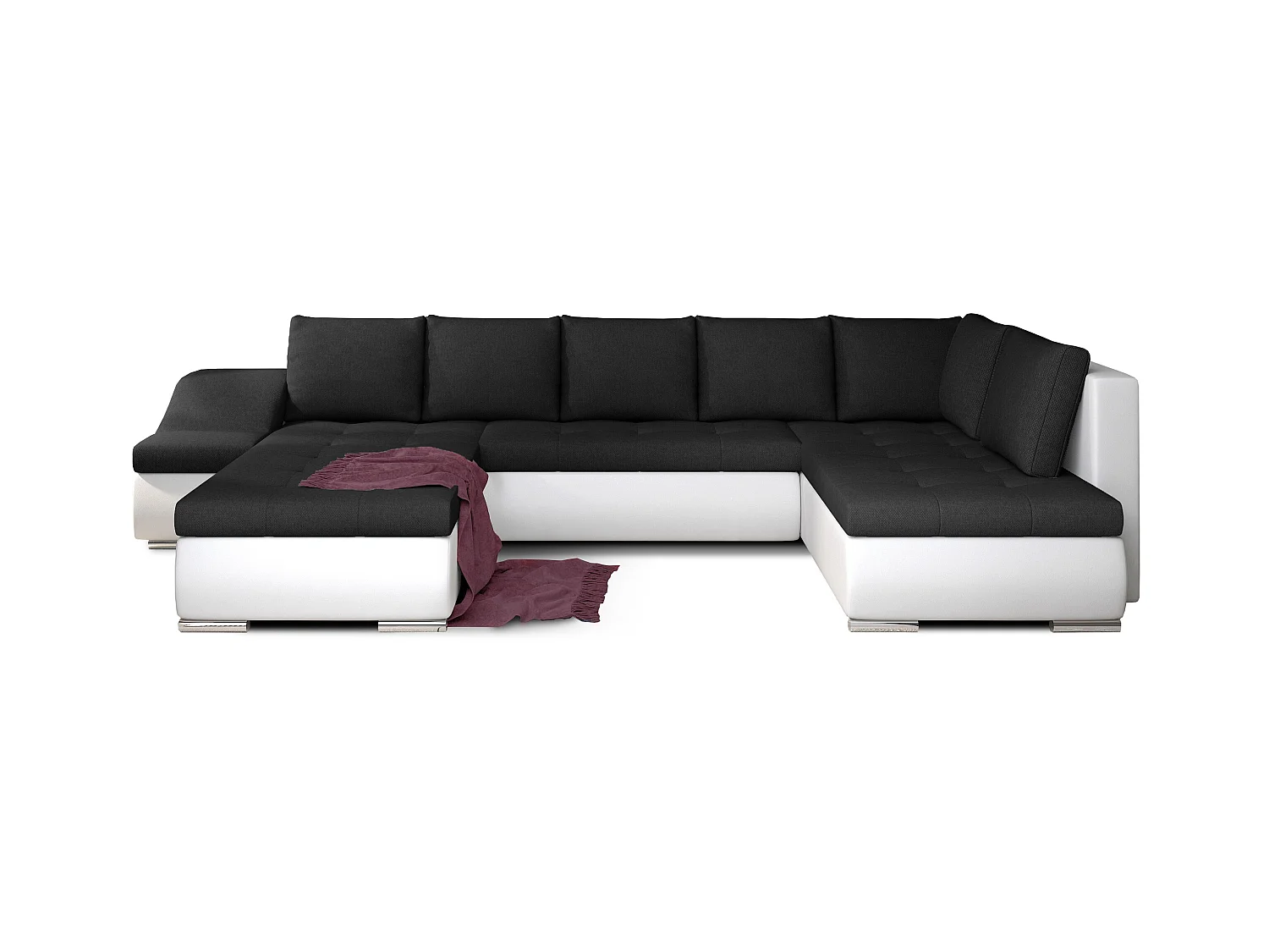 Canapé panoramique convertible tissu noir et simili cuir blanc Jonaz 340cm-Méridienne A gauche