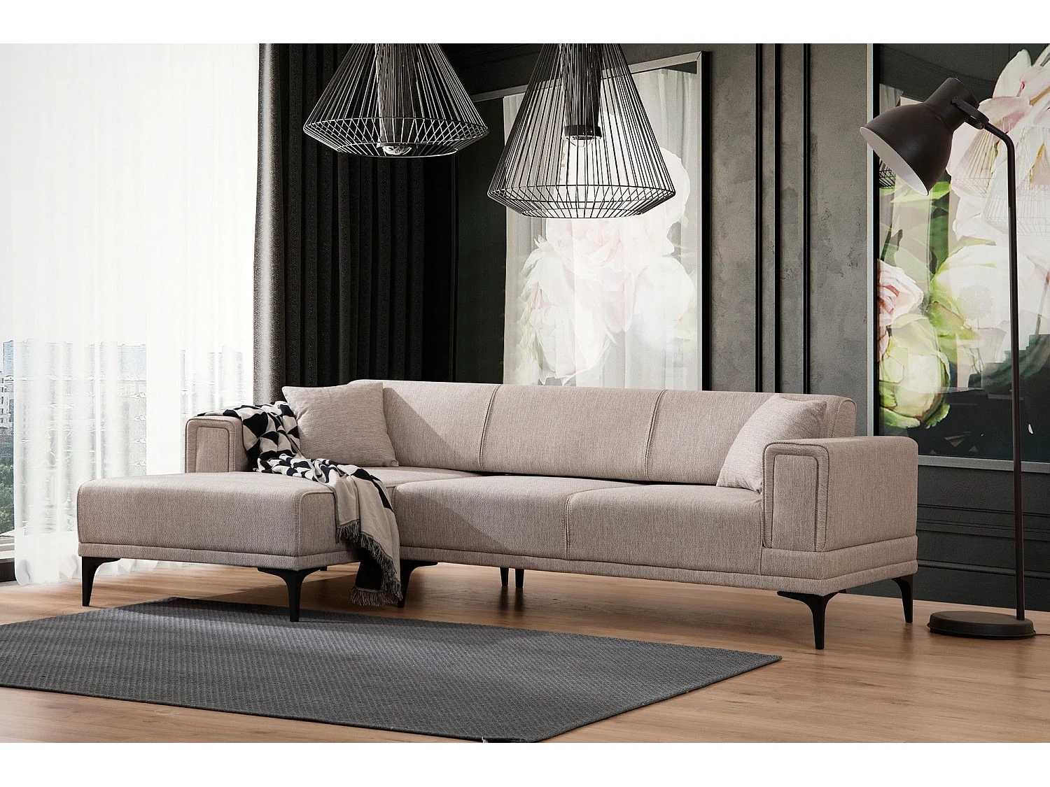 Canapé d'angle convertible méridienne à gauche Vertice Tissu toile Taupe