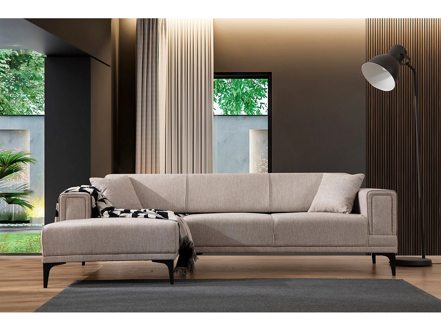 Canapé d'angle convertible méridienne à gauche Vertice Tissu toile Taupe