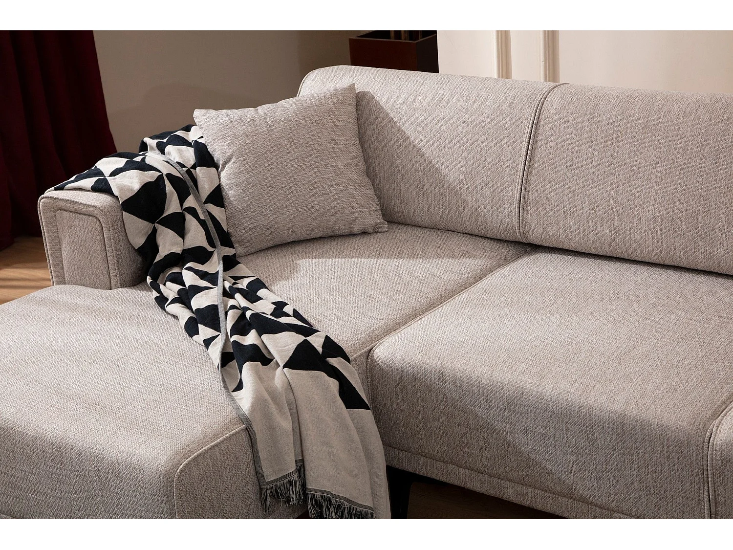 Canapé d'angle convertible méridienne à gauche Vertice Tissu toile Taupe