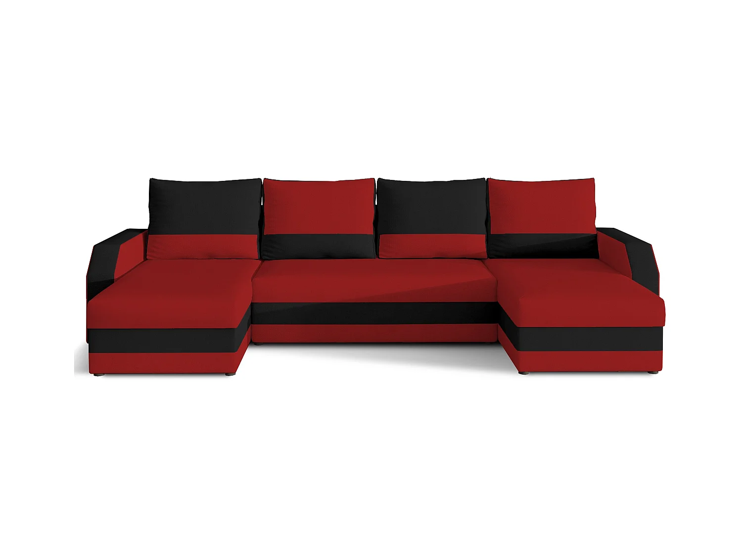 Canapé d'angle convertible panoramique bicolore tissu rouge et noir Nordy 307cm