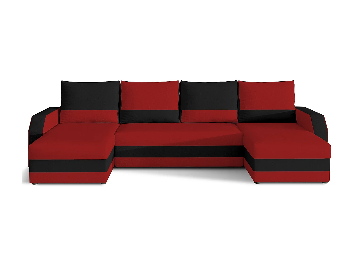 Canapé d'angle convertible panoramique bicolore tissu rouge et noir Nordy 307cm