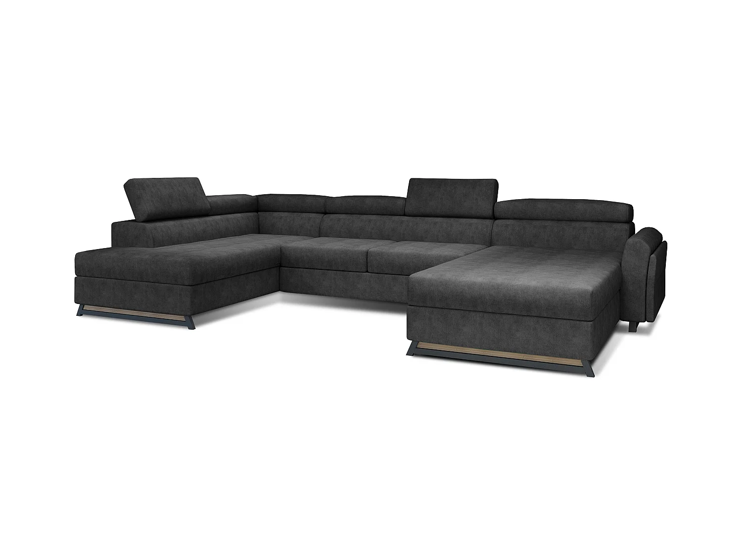 Grand canapé panoramique convertible tissu anthracite avec coffre Konba 370cm-Coffre de rangement à gauche