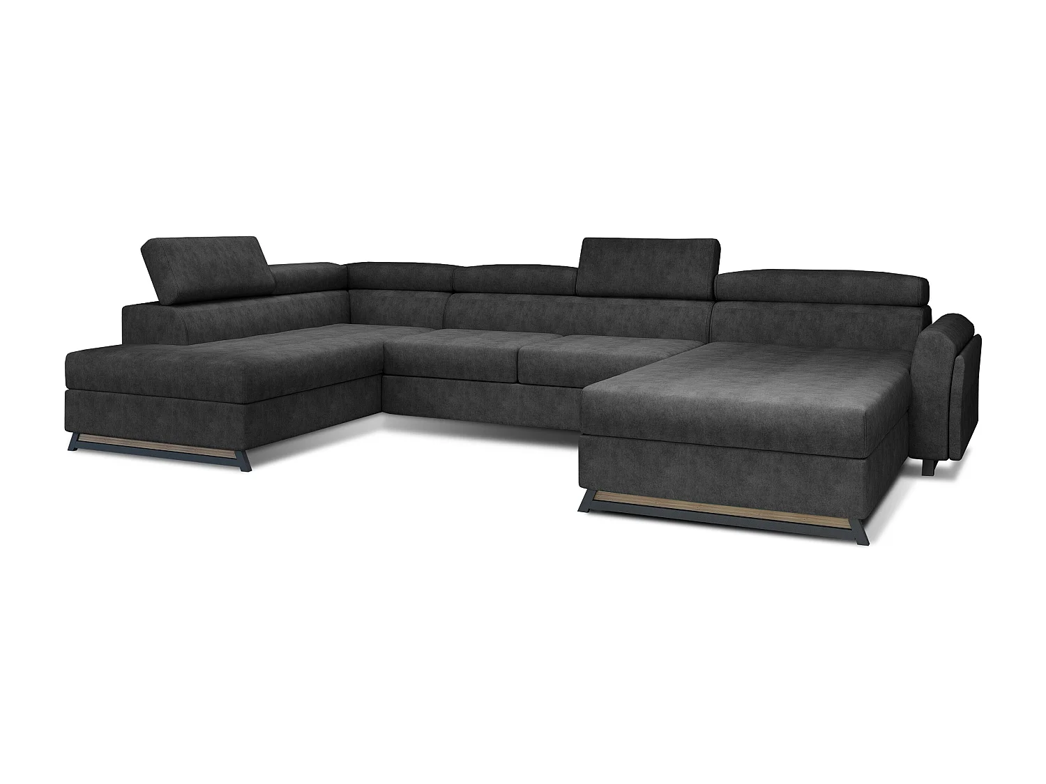 Grand canapé panoramique convertible tissu anthracite avec coffre Konba 370cm-Coffre de rangement à gauche