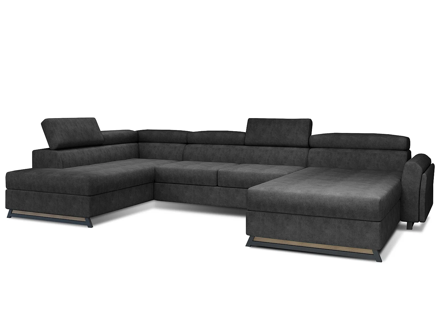 Grand canapé panoramique convertible tissu anthracite avec coffre Konba 370cm-Coffre de rangement à gauche