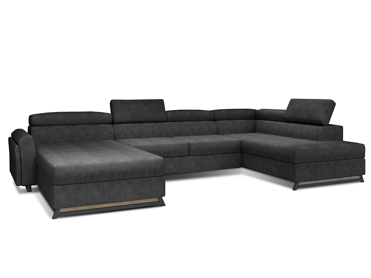 Grand canapé panoramique convertible tissu anthracite avec coffre Konba 370cm-Coffre de rangement à gauche