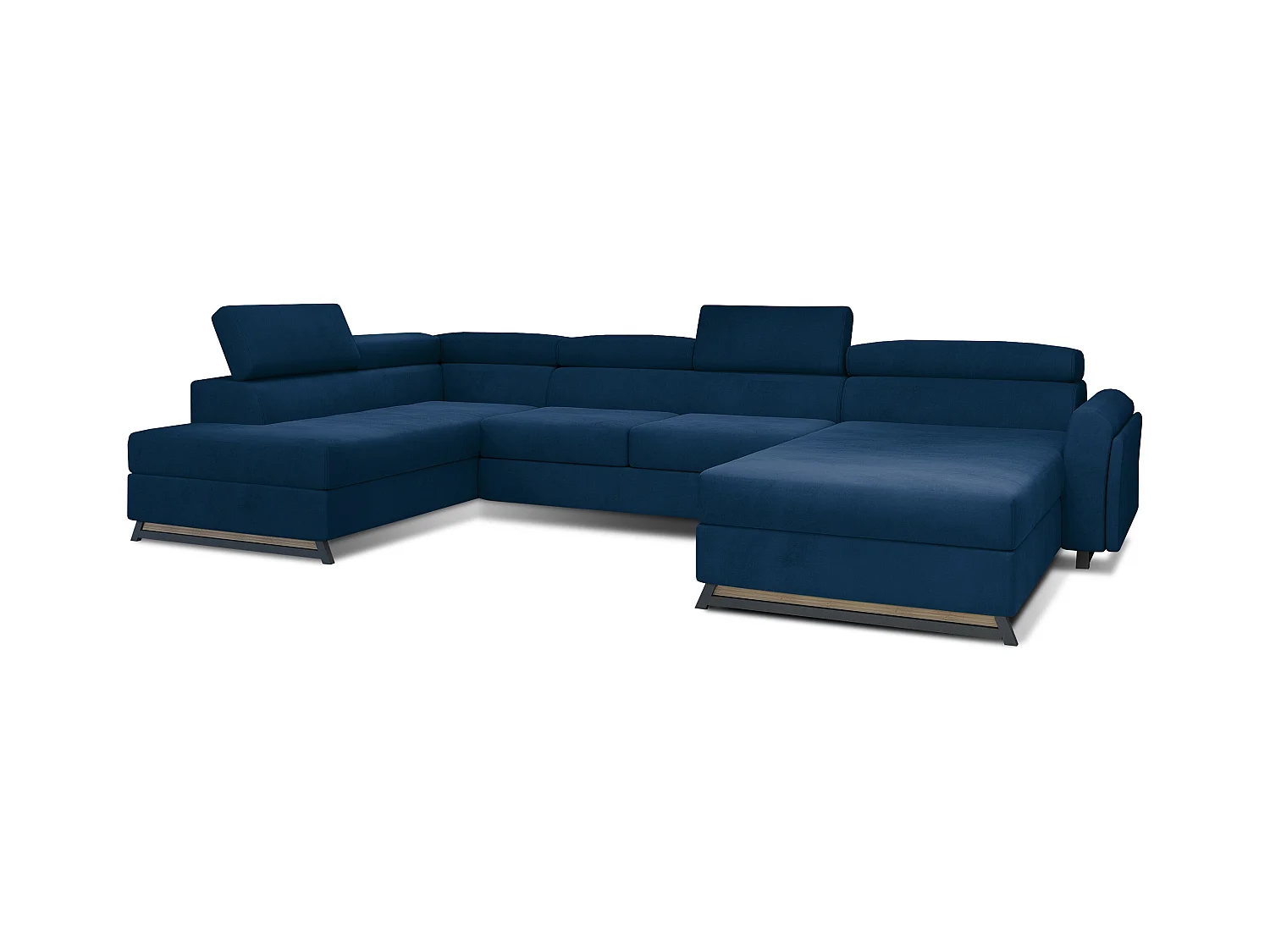 Grand canapé panoramique convertible velours bleu pétrole avec coffre Konba 370cm-Coffre de rangement à gauche