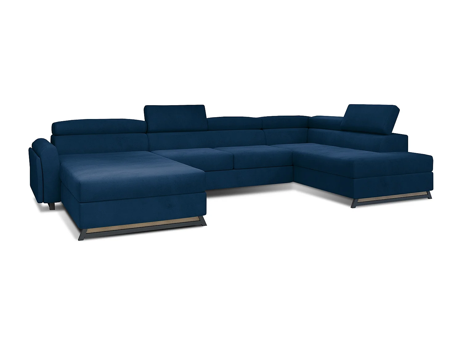 Grand canapé panoramique convertible velours bleu pétrole avec coffre Konba 370cm-Coffre de rangement à gauche