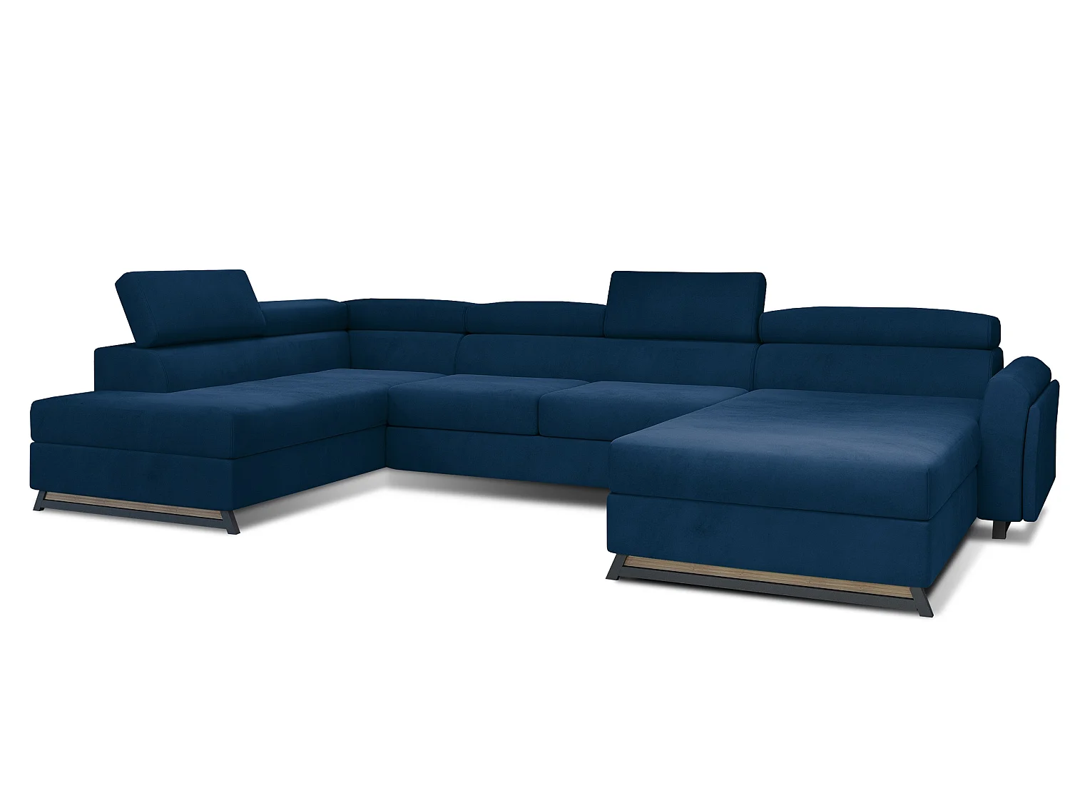 Grand canapé panoramique convertible velours bleu pétrole avec coffre Konba 370cm-Coffre de rangement à gauche