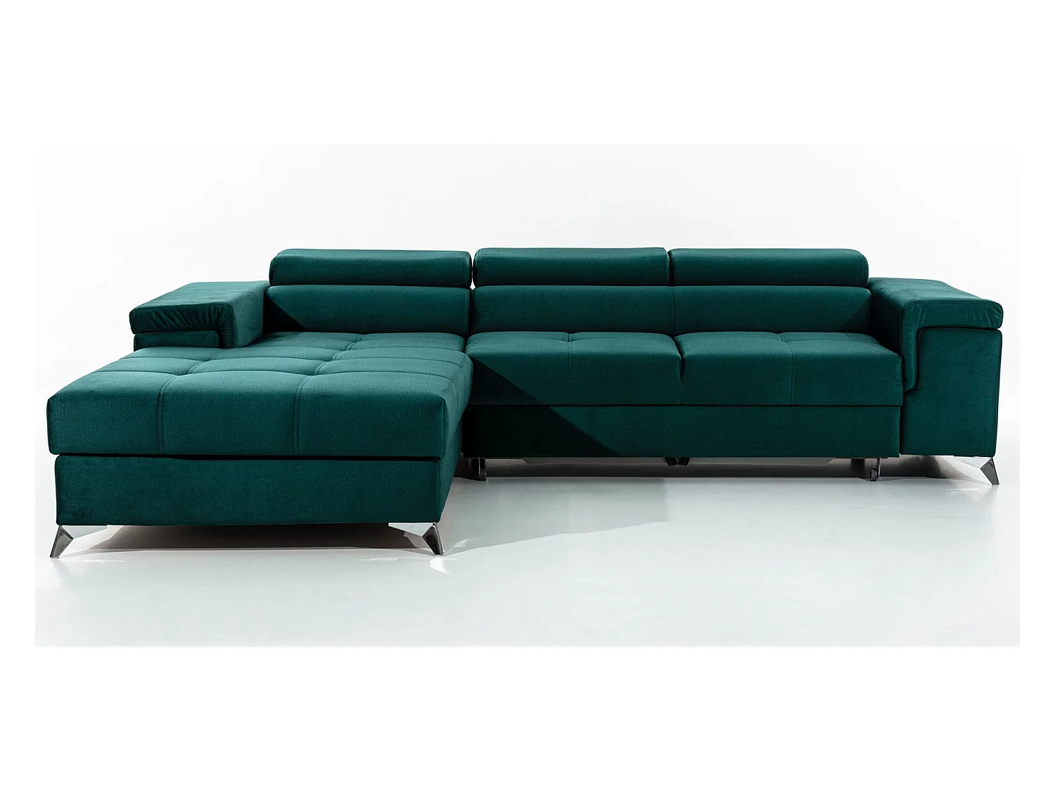 Converteerbare stoffen hoekbank met verstelbare hoofdsteunen Rikaro 280 cm-Kleur Olijfgeel-linkerhoek