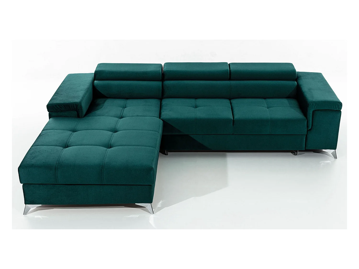 Converteerbare stoffen hoekbank met verstelbare hoofdsteunen Rikaro 280 cm-Kleur Olijfgeel-linkerhoek