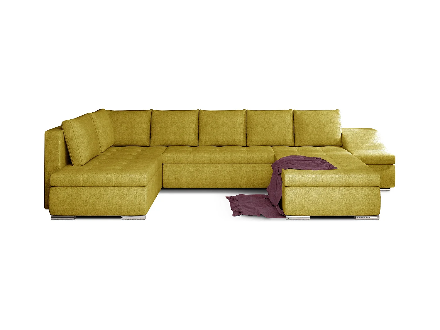 Canapé panoramique convertible tissu vert moutarde Jonaz 340cm-Méridienne A droite