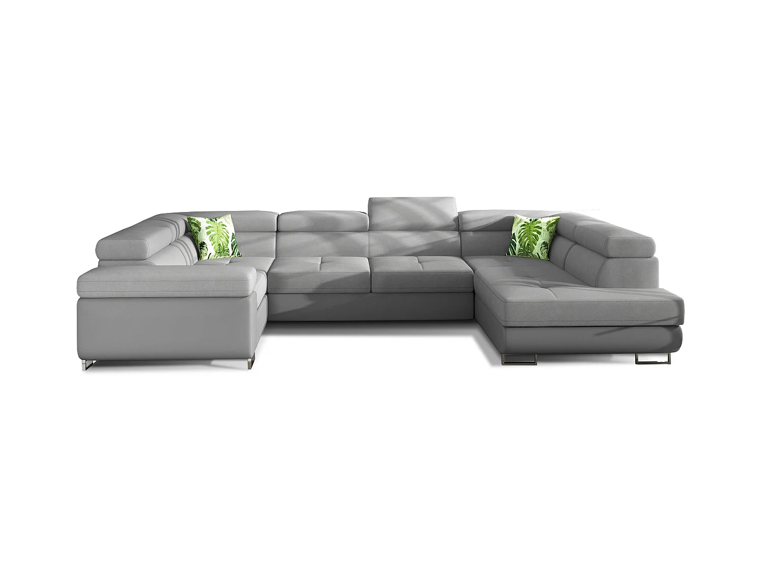 Canapé convertible U droit tissu et simili gris avec coffre de rangement Tovy 340cm