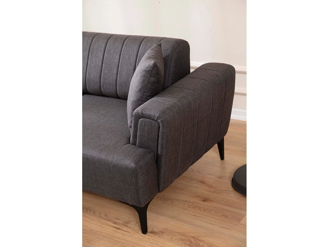 Canapé d'angle à gauche convertible Devinos Tissu Gris foncé