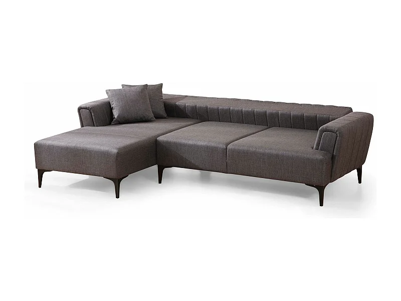 Canapé d'angle à gauche convertible Devinos Tissu Gris foncé