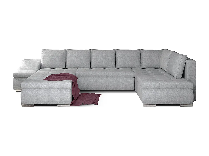 Canapé panoramique convertible tissu gris clair Jonaz 340cm-Méridienne A gauche