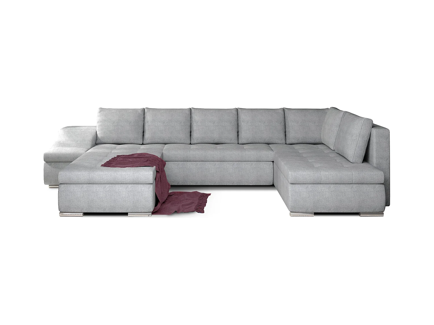 Canapé panoramique convertible tissu gris clair Jonaz 340cm-Méridienne A gauche