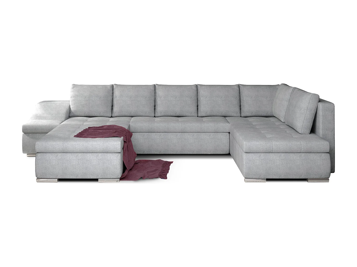 Canapé panoramique convertible tissu gris clair Jonaz 340cm-Méridienne A gauche