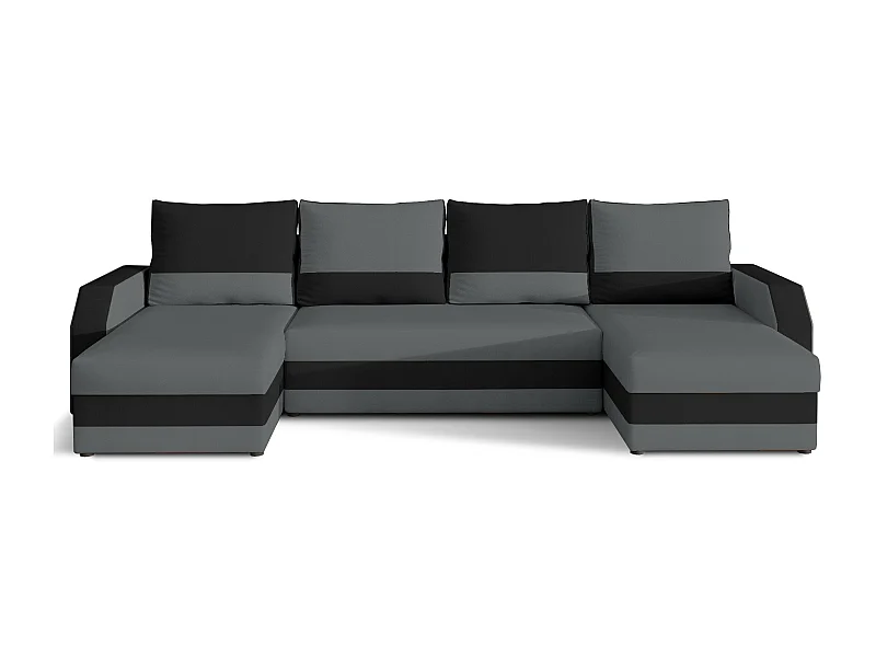 Canapé d'angle convertible panoramique bicolore tissu gris et noir Nordy 307cm