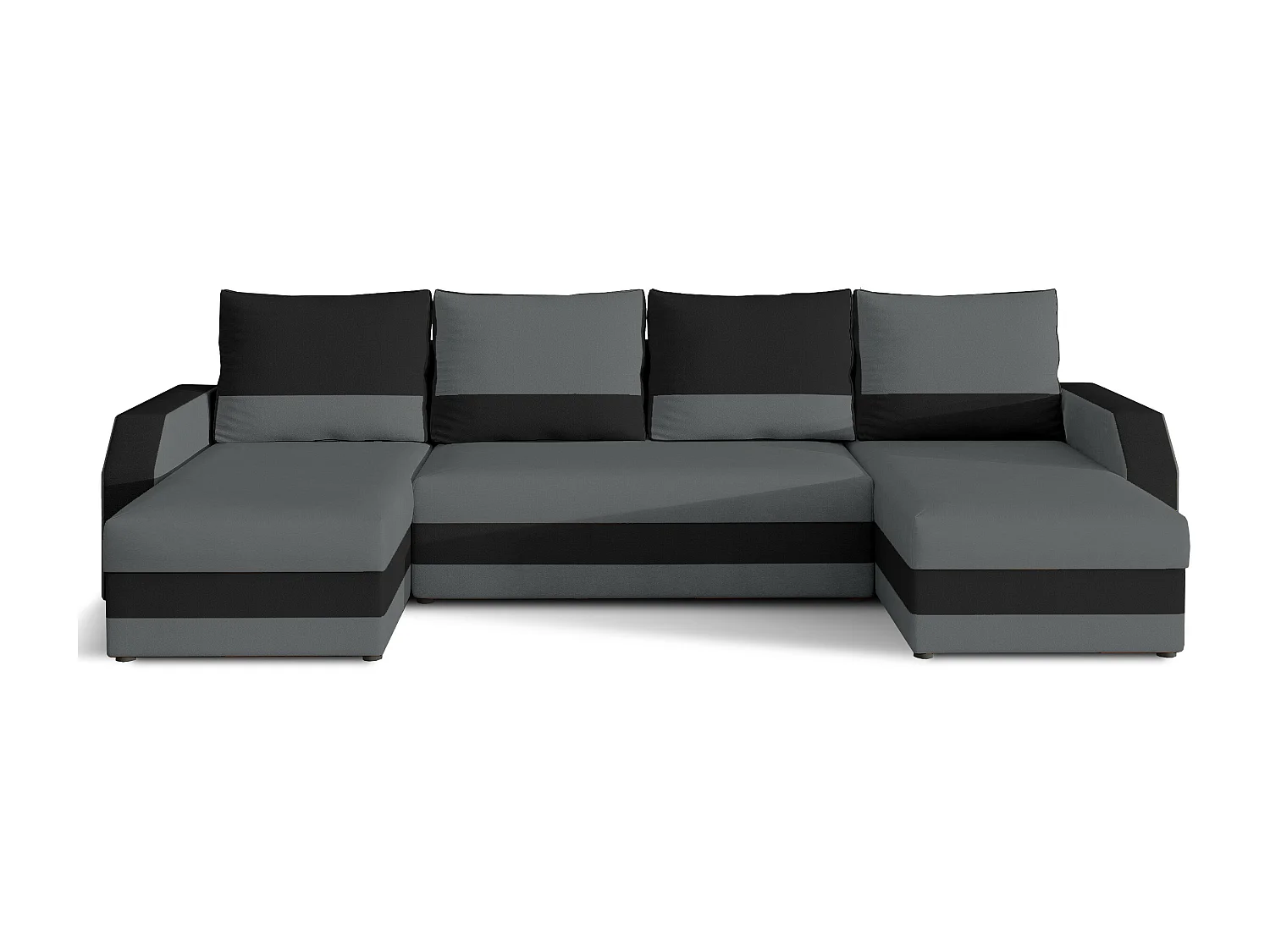 Canapé d'angle convertible panoramique bicolore tissu gris et noir Nordy 307cm