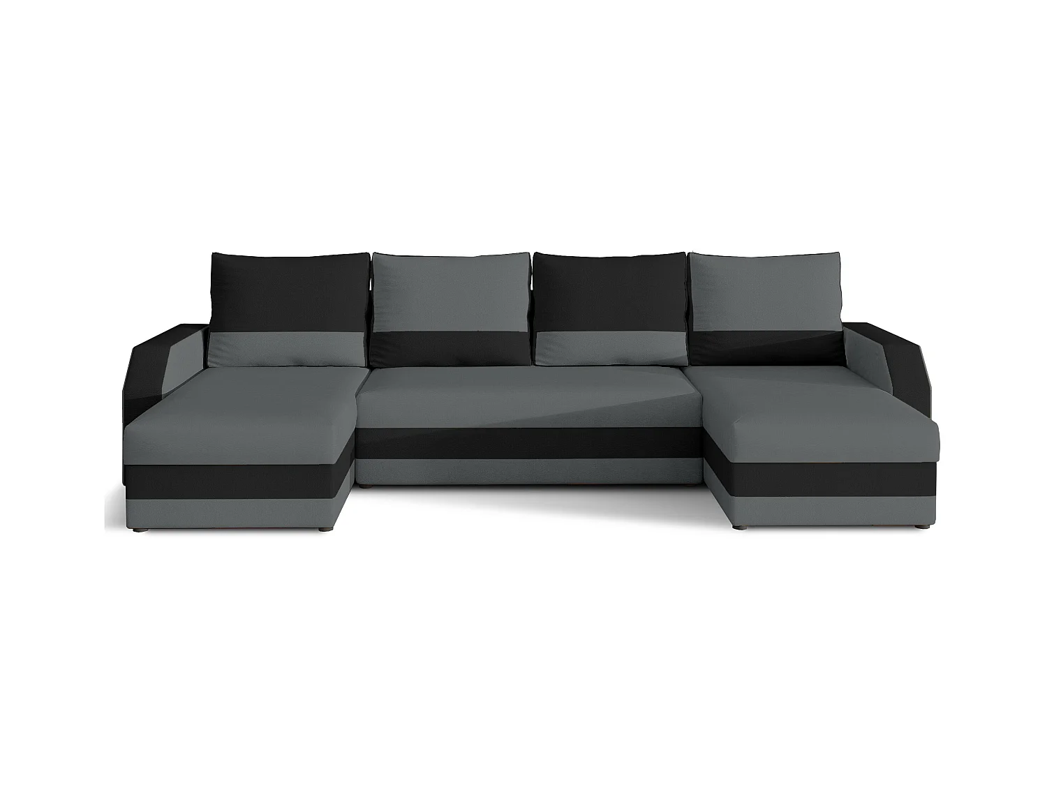 Canapé d'angle convertible panoramique bicolore tissu gris et noir Nordy 307cm