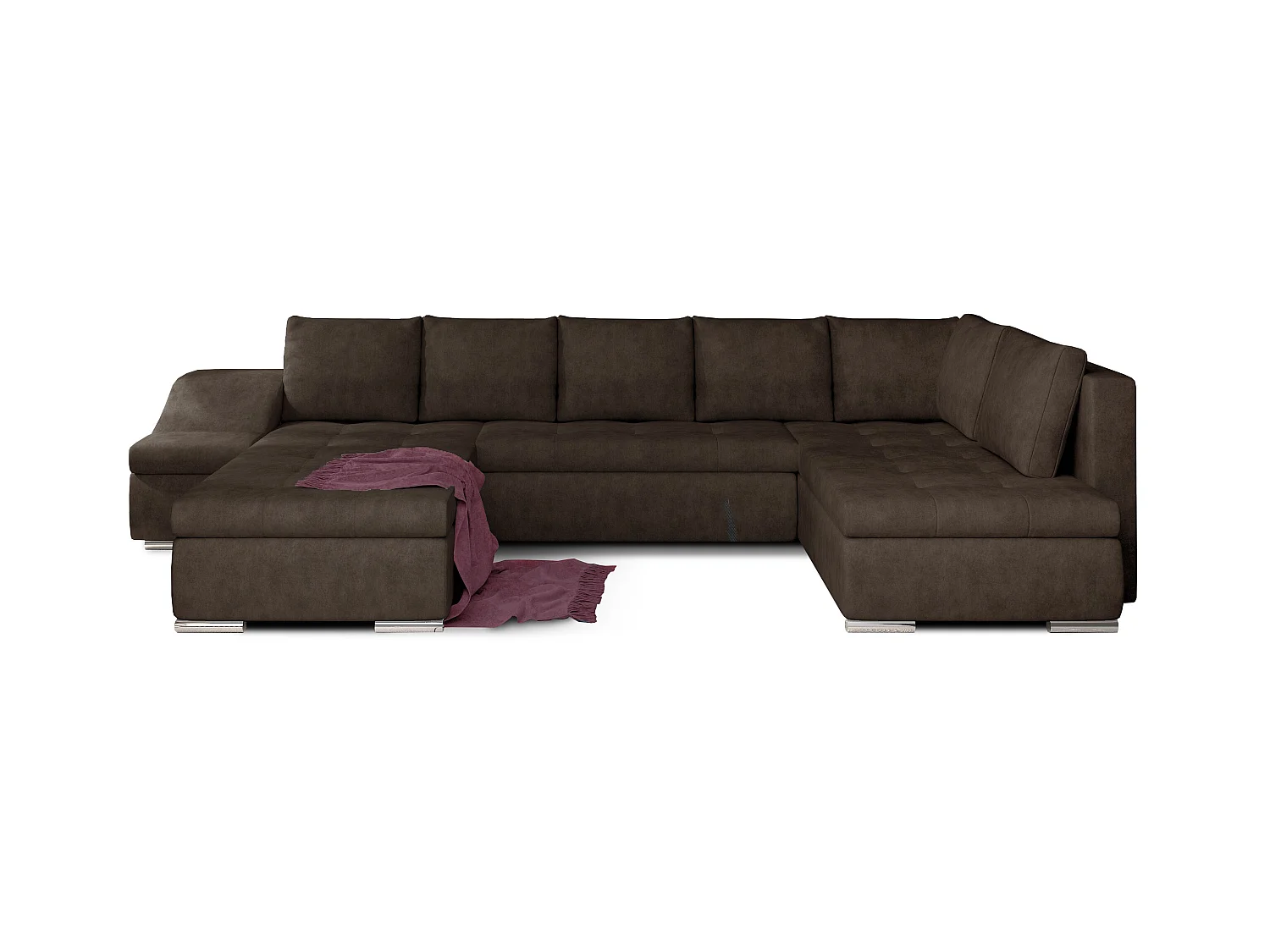 Canapé panoramique convertible tissu marron Jonaz 340cm-Méridienne A gauche