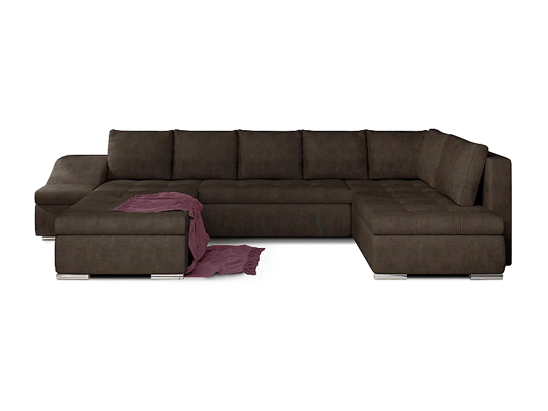 Canapé panoramique convertible tissu marron Jonaz 340cm-Méridienne A gauche