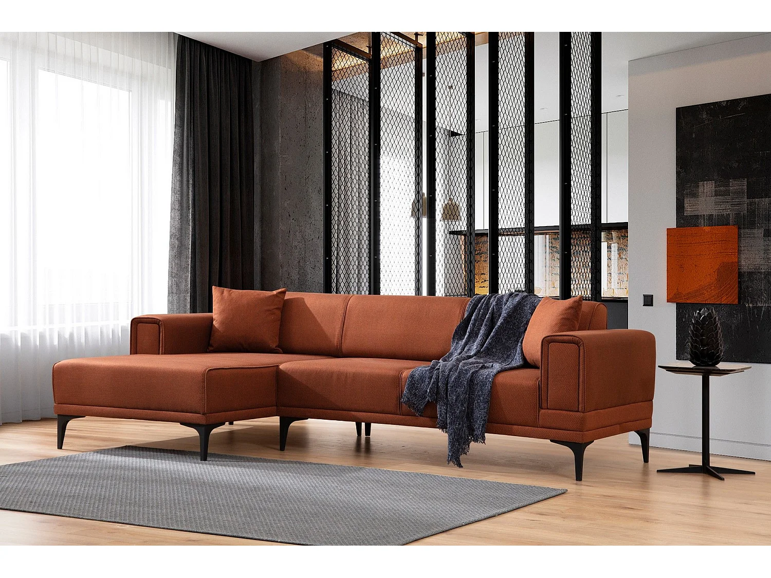 Canapé d'angle convertible méridienne à gauche Vertice Tissu toile Rouge brique