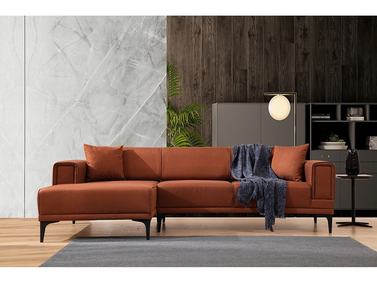 Canapé d'angle convertible méridienne à gauche Vertice Tissu toile Rouge brique